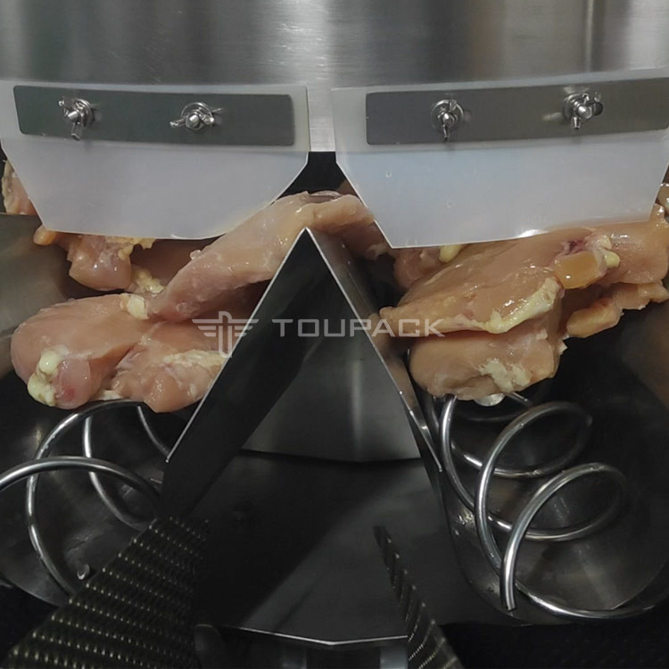Weigher βιδών 1.0L 1.5L χοάνη 14 πιάτων λακκακιών μηχανών συσκευασίας κεφάλι για το στήθος κοτόπουλου