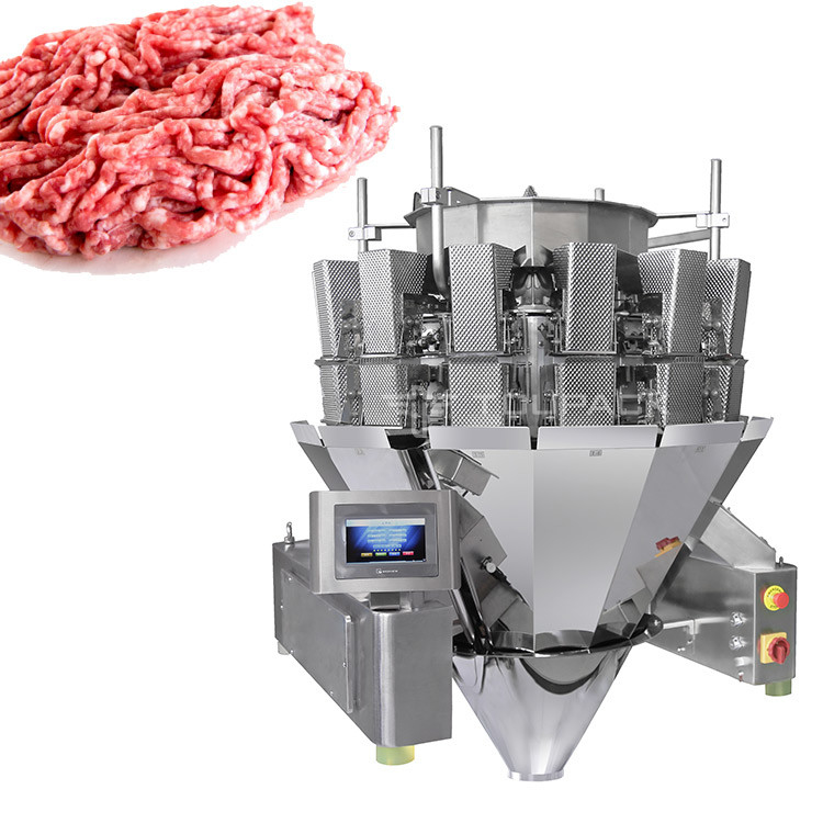 14 επικεφαλής Weigher 2.0KW βιδών κομματιασμένη 410kg μηχανή ζυγίσματος και συσκευασίας φρέσκου κρέατος χοιρινού κρέατος