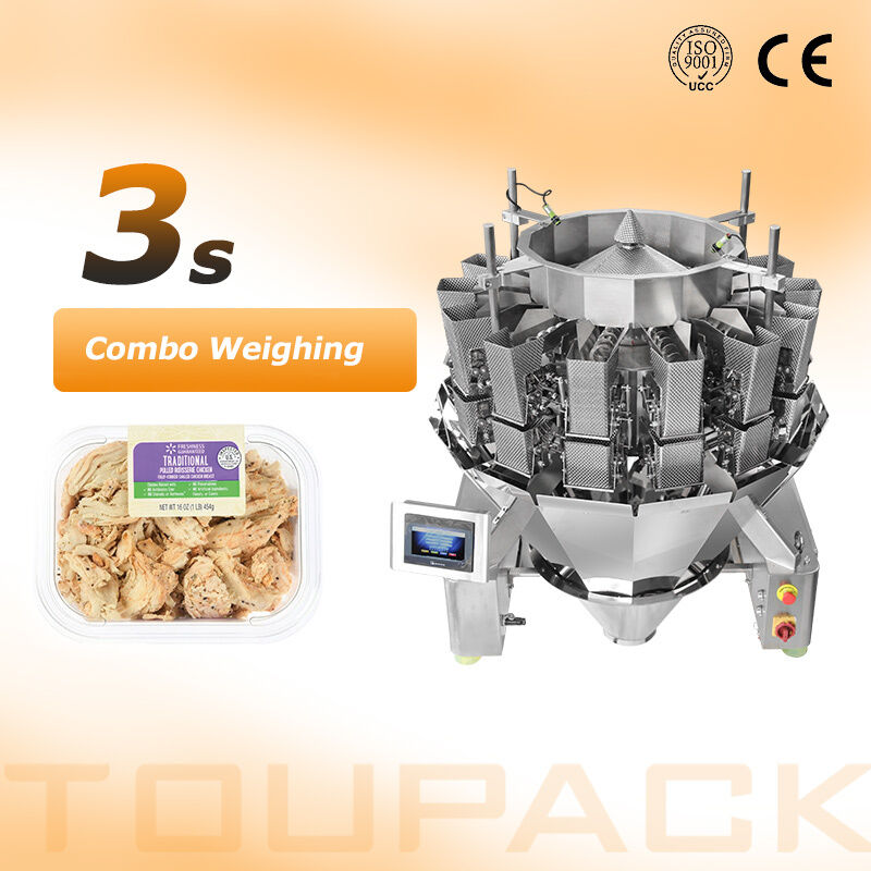 Αυτόματη μηχανή σφράγισης δίσκων με πολυκεφαλικό ζυγιστή βιδών για γραμμή συσκευασίας έτοιμων γευμάτων 60 bpm