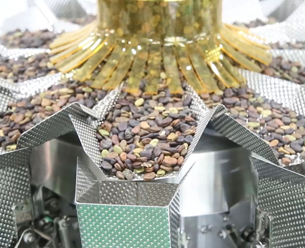 14 Weigher VFFS Mutihead ανελκυστήρας τύπων κύπελλων μηχανών συσκευασίας για τα παγωμένα φασόλι φρούτα σοκολάτας